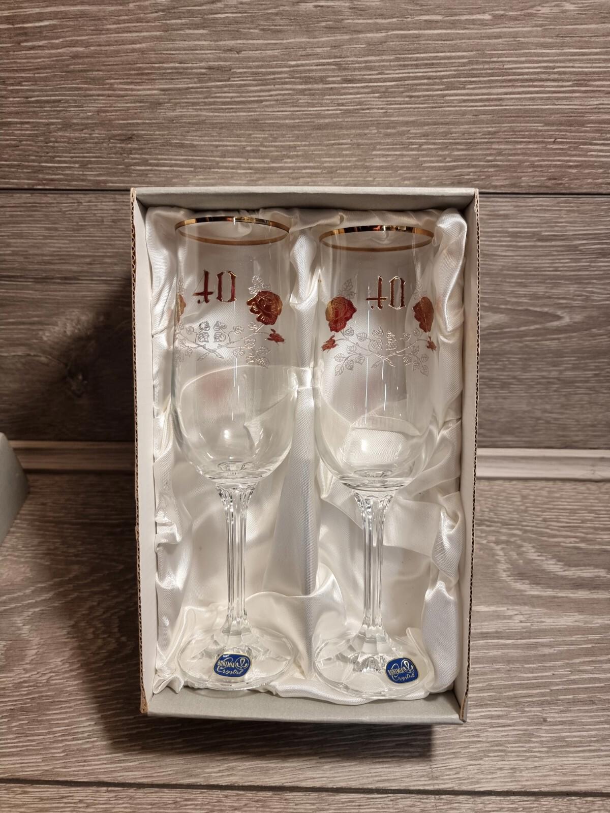 Vintage BOHEMIA Crystal Glass Made In Czech Republic 40th Anniversary